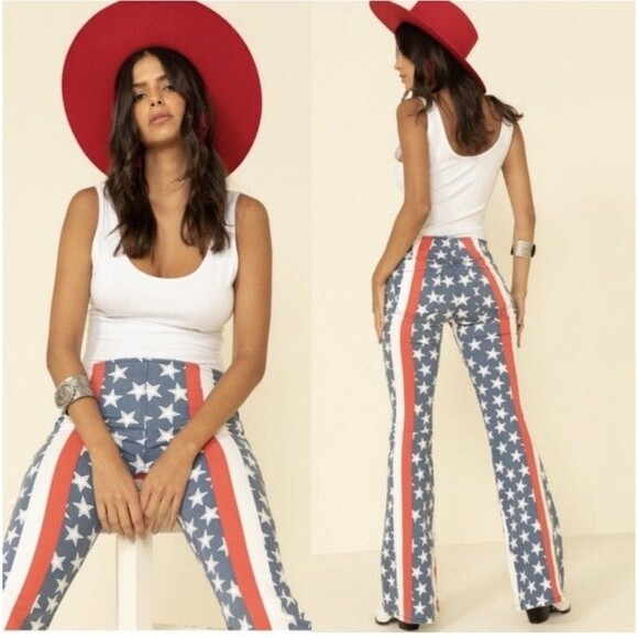 Free People We The Free Stars And Stripes Flare Jeans Sz 26 - Picture 1 of 14
